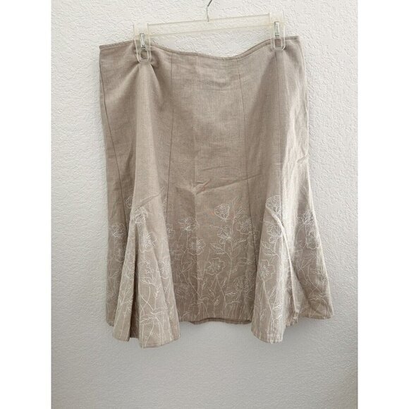 Christopher & Banks‎ Women's Skirt 12 Tan Linen Embroidered Cottagecore Fairy - Picture 2 of 9